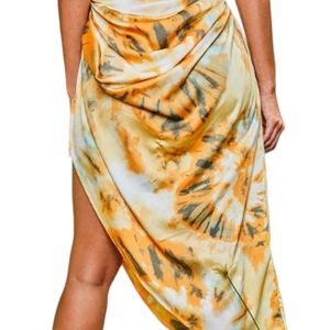 🆕 Pretty Little Thing Orange Tie Dye Ruched Side Midi Skirt 8
